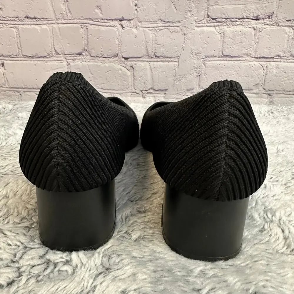 Vivaia Melody 2.0 Square Toe Black Knit Block Heel Pumps Women's EU 40 US 9